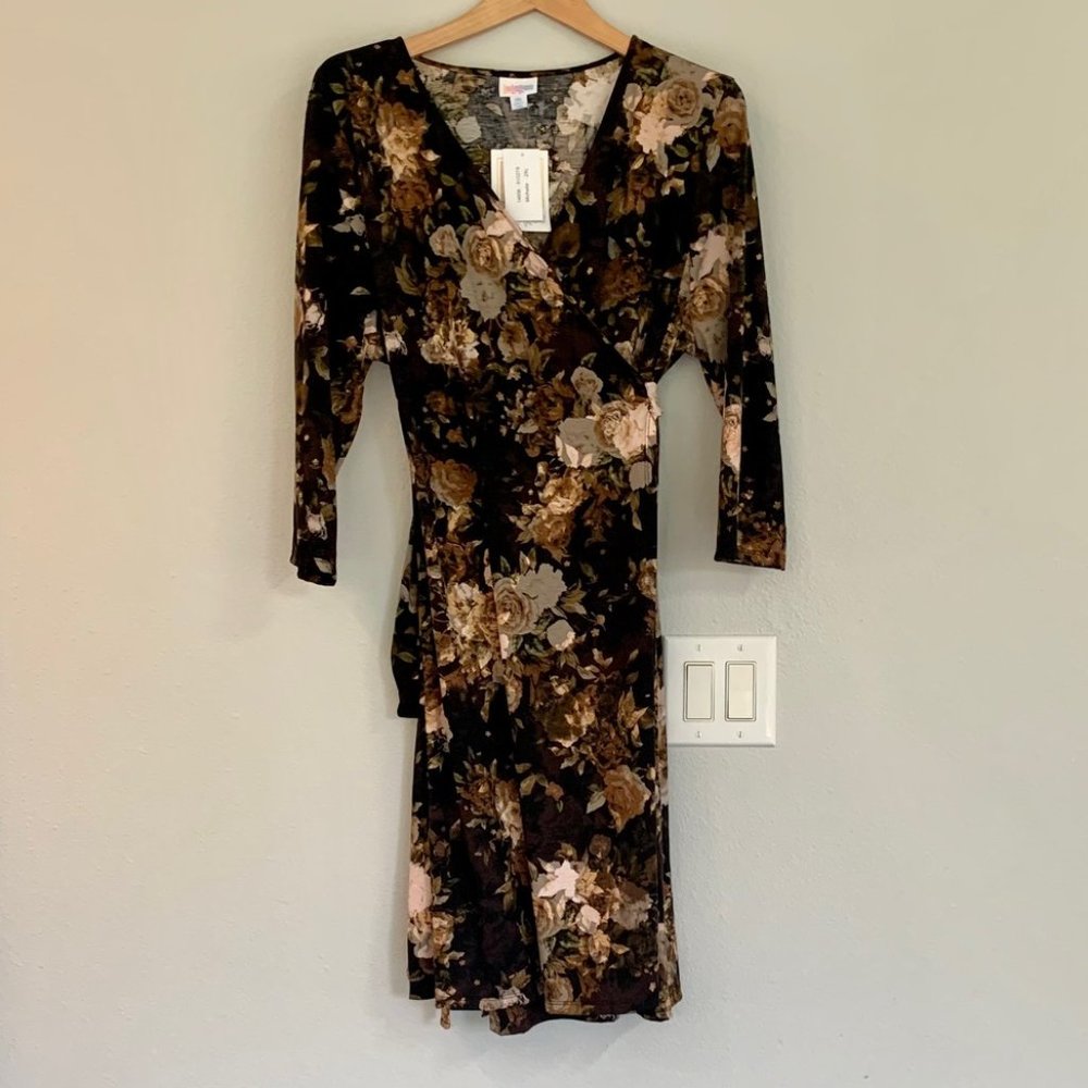 NWT Lularoe Michelle black floral wrap tie dress 2XL